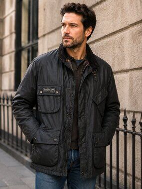 Barbour International Waxed Jacket Black Motorcycle Field Coat 2XL